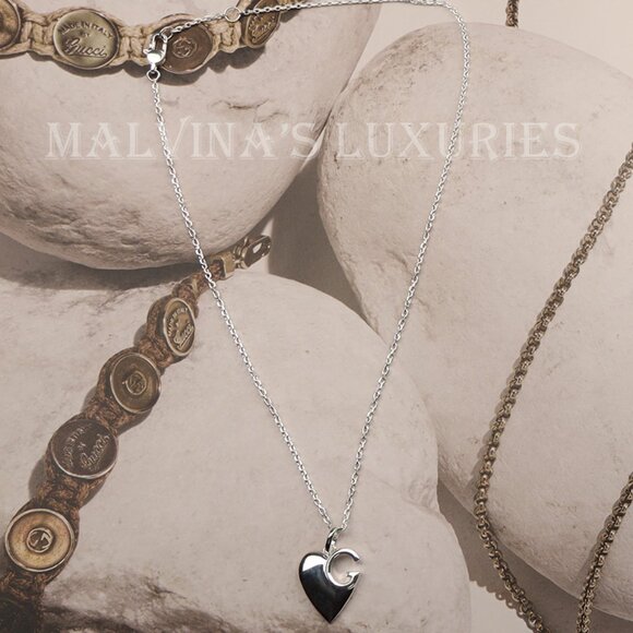 GUCCI NECKLACE STERLING SILVER CHARLOTTE LOGO HEART PENDANT - Picture 9 of 12